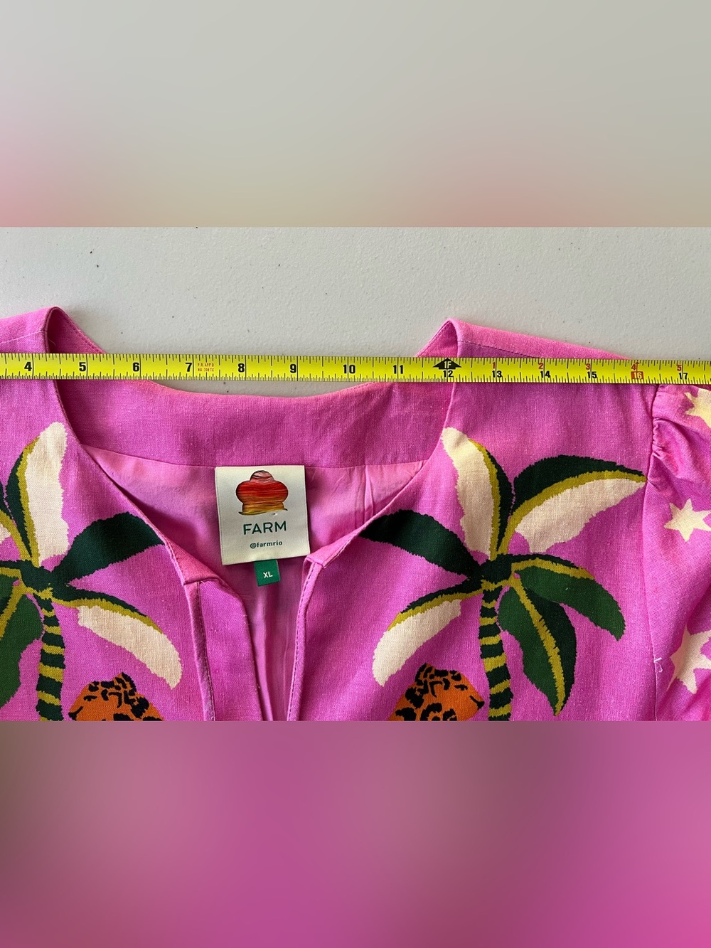 Farm Rio Leopard Forest Mini Dress XL Pink Linen Blend Tropical - Picture 11 of 16